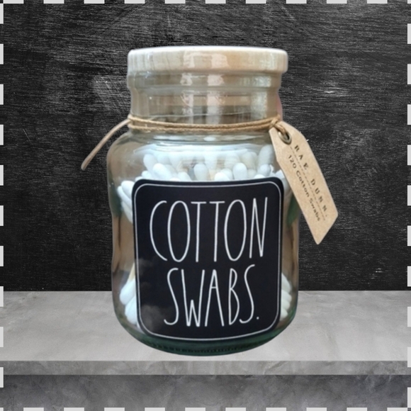 🆕️  Rae Dunn. 120 Count Cotton Swabs Glass Jar - NWT - Picture 1 of 5